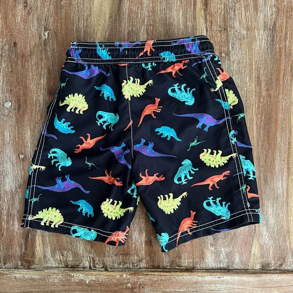 Carter’s Boys Colorful Dinosaur Print Swim Trunks – Size 5/5A Black